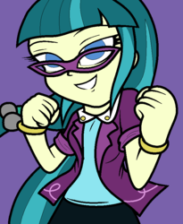 Size: 660x804 | Tagged: safe, artist:enderboy1908, juniper montage, equestria girls, equestria girls specials, g4, movie magic, bracelet, fighting stance, glasses, jewelry, pigtails, purple background, simple background, smiling