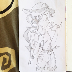Size: 1080x1080 | Tagged: safe, artist:antych, ray, sunset shimmer, equestria girls, g4, my little pony equestria girls: summertime shorts, pet project, backpack, cute, shimmerbetes, smiling, traditional art