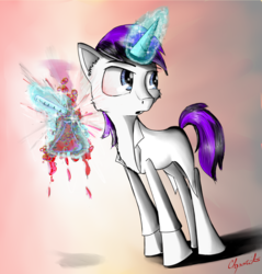 Size: 2000x2090 | Tagged: safe, artist:chopsticks, oc, oc only, pony, unicorn, beaker, clothes, distracted, explosion, foam, high res, lab coat, levitation, magic, male, oops, science, simple background, smoke, solo, stallion, telekinesis, this will not end well