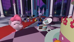 Size: 1280x720 | Tagged: safe, artist:shinxboy, pinkie pie, g4, 3d, beerus, cake, crossover, dragon ball, dragon ball super, dragon ball z, equestria is doomed, food, vegeta, xk-class end-of-the-world scenario
