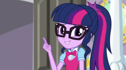 Size: 1280x718 | Tagged: safe, screencap, sci-twi, twilight sparkle, equestria girls, equestria girls specials, g4, my little pony equestria girls: dance magic, bowtie, clothes, cute, female, glasses, ponytail, solo, twiabetes, vest