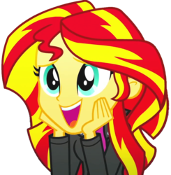Size: 706x720 | Tagged: safe, artist:fella, sunset shimmer, equestria girls, g4, my little pony equestria girls: summertime shorts, clothes, cute, daaaaaaaaaaaw, female, happy, jacket, leather jacket, looking at you, shimmerbetes, simple background, smiling, solo, transparent background