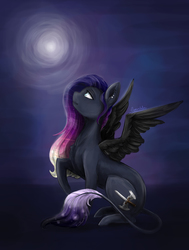 Size: 2476x3274 | Tagged: safe, artist:cvanilda, oc, oc only, pegasus, pony, female, high res, mare, night, sitting, solo