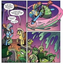 Size: 1111x1124 | Tagged: safe, idw, meadowbrook, pony, undead, zombie, g4, legends of magic #6, my little pony: legends of magic, spoiler:comic, healer's mask, mask, meadowcute, potion, unnamed character, unnamed pony