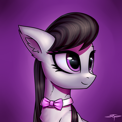 Size: 3000x3000 | Tagged: safe, artist:setharu, octavia melody, earth pony, pony, g4, bowtie, bust, cute, ear fluff, female, high res, mare, portrait, signature, smiling, solo, tavibetes