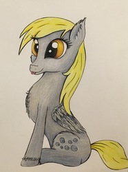 Size: 2189x2942 | Tagged: safe, artist:bubbleyfisheyo3o, derpy hooves, pegasus, pony, g4, derp, female, high res, mare, solo, tongue out, traditional art