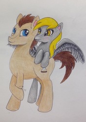 Size: 606x862 | Tagged: safe, artist:bubbleyfisheyo3o, derpy hooves, doctor whooves, time turner, g4, female, male, ship:doctorderpy, shipping, straight, traditional art