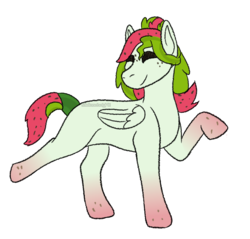 Size: 1321x1264 | Tagged: safe, artist:melloncholyhill, oc, oc only, oc:watermelana, pony, blank flank, dancing, eyes closed, freckles, gradient hooves, raised hoof, solo