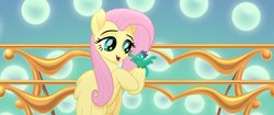 Size: 2048x858 | Tagged: safe, screencap, fluttershy, bird, pegasus, pony, songbird, g4, my little pony: the movie, cute, female, kindness, mare, shyabetes