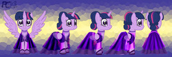 Size: 3600x1200 | Tagged: safe, artist:kelseyleah, twilight sparkle, alicorn, pony, g4, clothes, dress, female, solo, spread wings, turnaround, twilight sparkle (alicorn), wings