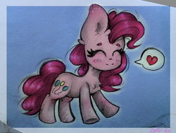 Size: 1024x768 | Tagged: safe, artist:zefirka, pinkie pie, g4, eyes closed, female, smiling, solo
