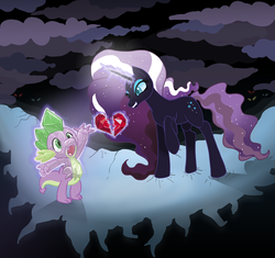 Size: 2000x1878 | Tagged: safe, artist:redflare500, idw, nightmare rarity, spike, dragon, pony, unicorn, g4, bad end, female, fire ruby, gem, inanimate tf, male, mare, petrification, transformation