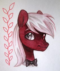 Size: 917x1080 | Tagged: safe, artist:aphphphphp, oc, oc only, pony, bowtie, bust, heterochromia, portrait, solo, traditional art