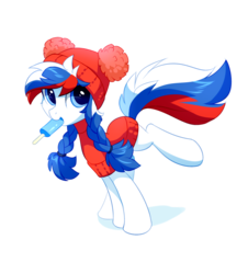 Size: 1200x1327 | Tagged: safe, artist:tomatocoup, oc, oc only, oc:marussia, earth pony, pony, g4, are, clothes, food, ice cream, mouth hold, nation ponies, popsicle, russia, sea salt ice cream, simple background, solo, sweater, transparent background