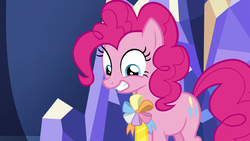 Size: 1280x720 | Tagged: safe, screencap, pinkie pie, earth pony, pony, g4, not asking for trouble, ambassador badge, female, mare, solo