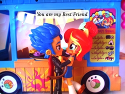 Size: 1080x810 | Tagged: safe, artist:whatthehell!?, flash sentry, sunset shimmer, fish, equestria girls, g4, apron, clothes, doll, equestria girls minis, female, food, friends with benefits, happi, irl, japanese, just friends, male, outfit, photo, ship:flashimmer, shipping, shoes, straight, sunset sushi, sushi, toy, truck, tuxedo