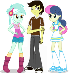 Size: 1033x1080 | Tagged: safe, artist:arcgaming91, bon bon, lyra heartstrings, sweetie drops, oc, oc:smash gamer, equestria girls, g4, equestria girls-ified