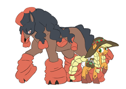 Size: 3825x2709 | Tagged: safe, artist:robiinart, applejack, horse, mudsdale, pony, g4, apple hat, crossover, hat, high res, pokémon