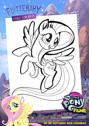 Size: 1920x2716 | Tagged: dead source, safe, fluttershy, pony, g4, my little pony: the movie, coloring page, cute, female, my little pony logo, portuguese, shyabetes, solo