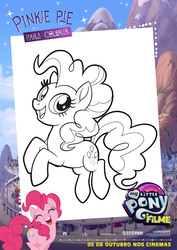 Size: 1920x2716 | Tagged: safe, pinkie pie, earth pony, pony, g4, my little pony: the movie, coloring page, female, my little pony logo, portuguese, solo