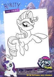 Size: 1920x2716 | Tagged: safe, rarity, pony, g4, my little pony: the movie, coloring page, female, my little pony logo, portuguese, solo