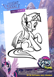 Size: 1920x2716 | Tagged: safe, twilight sparkle, alicorn, pony, g4, my little pony: the movie, coloring page, female, missing cutie mark, my little pony logo, portuguese, solo, twilight sparkle (alicorn)