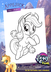 Size: 1920x2716 | Tagged: safe, applejack, earth pony, pony, g4, my little pony: the movie, coloring page, female, my little pony logo, portuguese, solo