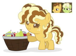 Size: 1134x842 | Tagged: safe, artist:unoriginai, pony, apple, baby, baby pony, bucket, food, parent:grand pear, parent:granny smith, parents:grannypear, parents:pearsmith, pear, screencap reference