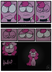 Size: 1024x1432 | Tagged: safe, artist:brownmota, pinkie pie, earth pony, pony, comic:everyone laugh, g4, comic, female, mare, sitting, solo