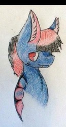 Size: 229x440 | Tagged: safe, oc, oc only, oc:blue pixel, bat pony, bust, fangs, male, portrait, stallion, traditional art, wings