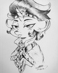 Size: 2321x2925 | Tagged: safe, artist:noey11843, king sombra, pony, g4, bust, good king sombra, high res, male, monochrome, portrait, solo, tongue out, traditional art