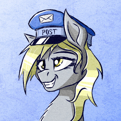 Size: 574x579 | Tagged: safe, artist:akweer, derpy hooves, pegasus, pony, g4, female, grin, hat, mare, smiling, solo