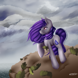 Size: 3000x3000 | Tagged: safe, artist:xoxorainbowwolfxoxo, earth pony, pony, cliff, crying, female, high res, mare, solo