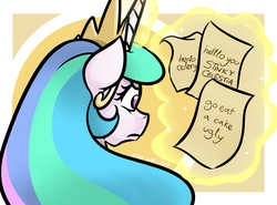 Size: 6750x5000 | Tagged: safe, artist:poecillia-gracilis19, princess celestia, g4, absurd resolution, celestia is not amused, female, henlo, meme, ponified animal photo, scroll, solo, this will end in tears and/or a journey to the moon, unamused