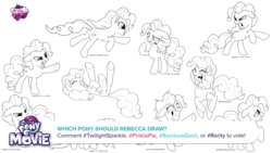 Size: 1280x720 | Tagged: safe, pinkie pie, g4, my little pony: the movie, concept art, monochrome, my little pony logo, sketch