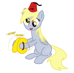 Size: 1024x1020 | Tagged: safe, artist:koronkorak, derpy hooves, g4, cymbals, female, fez, hat, musical instrument, solo