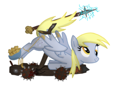 Size: 1436x1012 | Tagged: safe, artist:koronkorak, derpy hooves, g4, female, food, muffin, solo, trebuchet