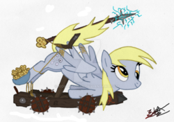 Size: 1024x722 | Tagged: safe, artist:koronkorak, derpy hooves, g4, female, food, muffin, solo, watermark