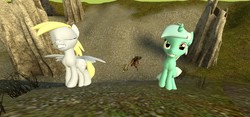 Size: 1280x600 | Tagged: safe, artist:skyway920, derpy hooves, lyra heartstrings, g4, 3d