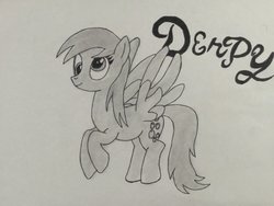 Size: 1280x960 | Tagged: safe, artist:talkedpuma6023, derpy hooves, g4, female, monochrome, solo, traditional art