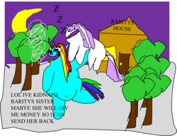 Size: 1612x1240 | Tagged: safe, artist:jacobfoolson, rainbow dash, sweetie belle, g4, 1000 hours in ms paint, cigarette, kidnapped, ransom, smoking