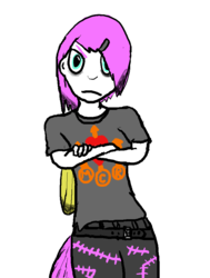 Size: 721x956 | Tagged: safe, artist:vhatug, oc, oc only, oc:thorn, satyr, annoyed, emo, goth, looking at you, my chemical romance, offspring, parent:fluttershy, stare, teenager