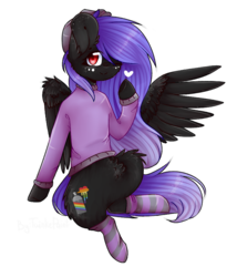 Size: 802x937 | Tagged: safe, artist:twinkepaint, oc, oc only, oc:akio dass, pegasus, pony, clothes, female, mare, one eye closed, simple background, socks, solo, sweater, transparent background, wink