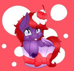 Size: 996x965 | Tagged: safe, artist:diamondsparkle7, oc, oc only, bat pony, pony, chibi, cupcake, food, solo, tongue out