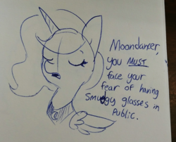 Size: 500x404 | Tagged: safe, artist:tjpones, princess luna, alicorn, pony, g4, dialogue, eyes closed, female, implied moondancer, mare, sketch, solo, traditional art