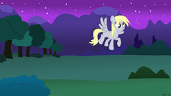 Size: 1440x810 | Tagged: safe, artist:startledflowerpony, derpy hooves, g4, female, flying, night, solo