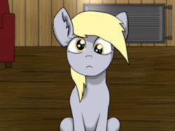 Size: 1600x1200 | Tagged: safe, artist:zeronitroman, derpy hooves, pegasus, pony, g4, female, sad, sitting, solo