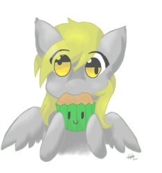 Size: 1024x1092 | Tagged: safe, artist:foxybae, derpy hooves, g4, eating, female, food, muffin, solo