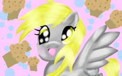 Size: 1280x800 | Tagged: safe, artist:thepencilkat, derpy hooves, pegasus, pony, g4, female, food, muffin, solo
