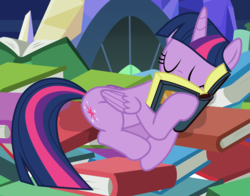 Size: 2275x1780 | Tagged: safe, artist:frownfactory, twilight sparkle, alicorn, pony, a health of information, g4, .svg available, book, book nest, cute, eyes closed, female, horn, mare, princess sleeping on books, sleeping, solo, svg, that pony sure does love books, twilight sparkle (alicorn), vector, wings